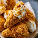 Homemade fried chicken ice cream served in a bowl with a crispy coating.
