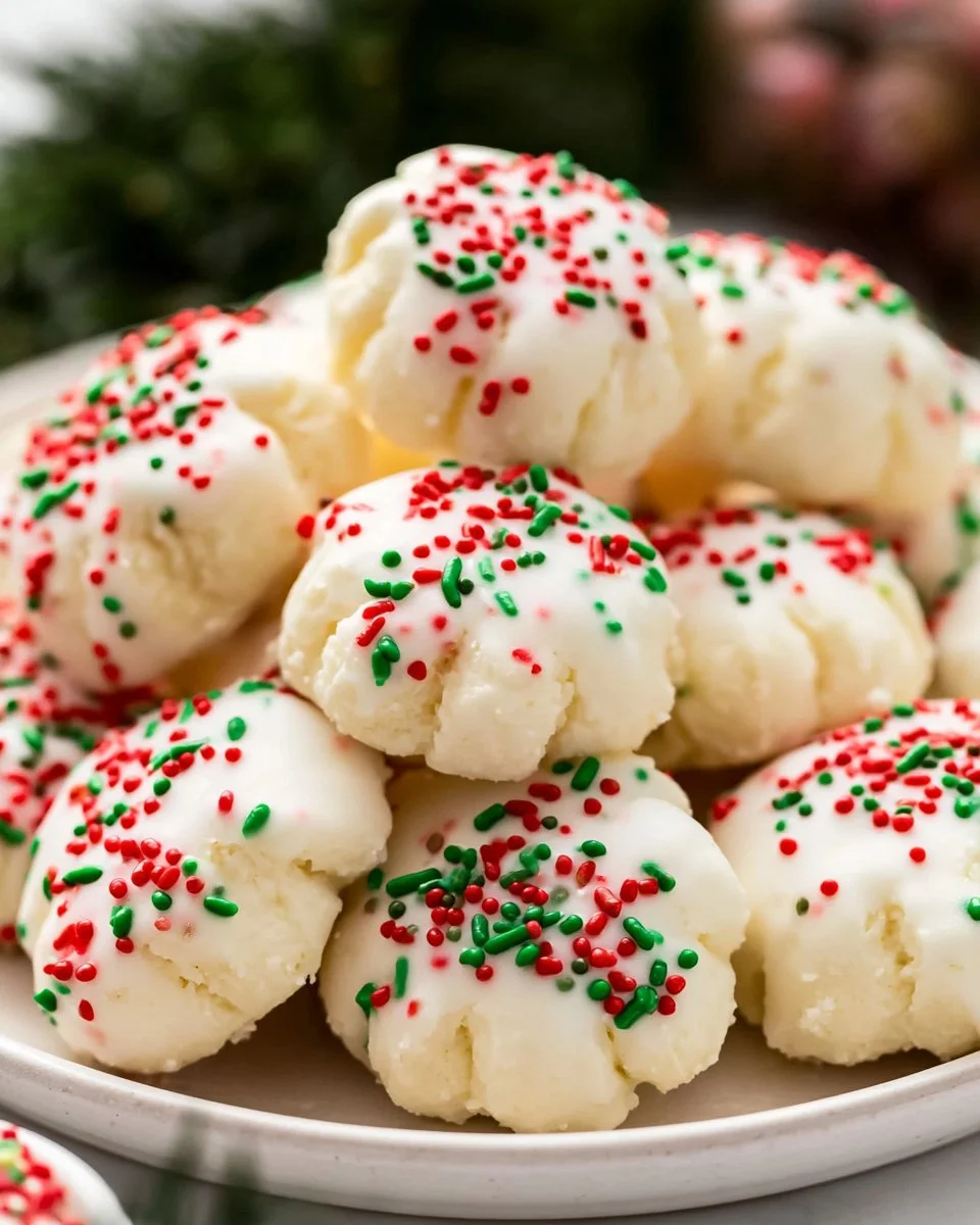 Delicious homemade Italian Ricotta Christmas Cookies on a festive plate