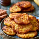 Delicious Jamaican plantain fritters served on a plate, crispy and golden brown.