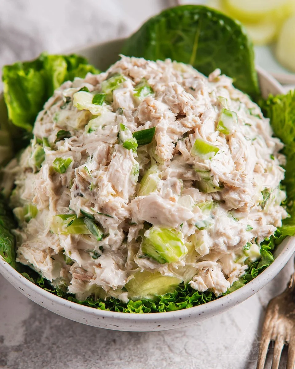 Delicious Keto Chicken Salad made with tender shredded chicken and fresh ingredients