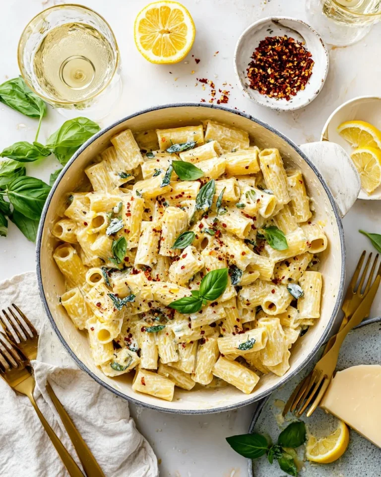 Delicious Lemon Ricotta Pasta garnished with herbs and lemon zest