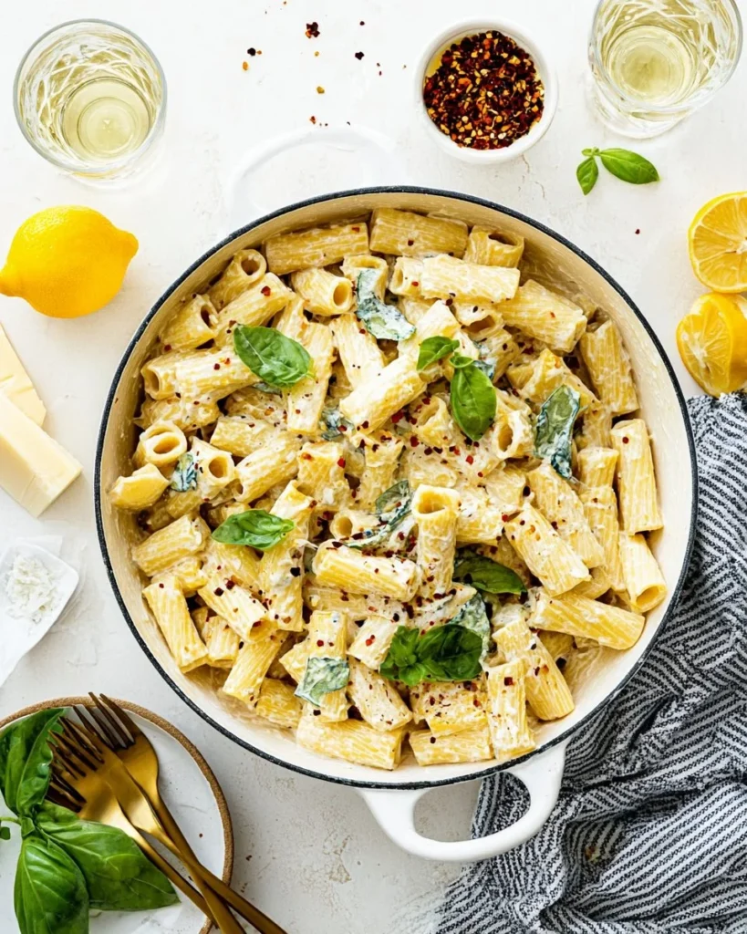 Delicious Lemon Ricotta Pasta topped with fresh herbs and lemon zest