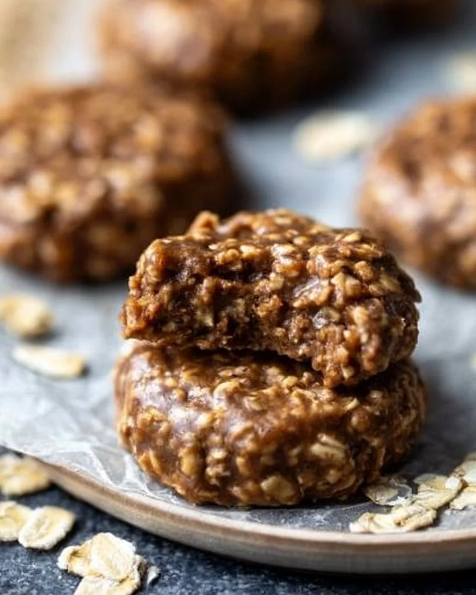Delicious no bake protein cookies arranged on a plate for a healthy snack.