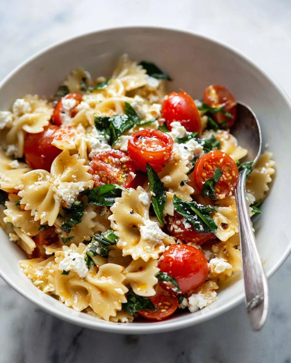 Pasta topped with fresh tomato sauce and creamy ricotta cheese