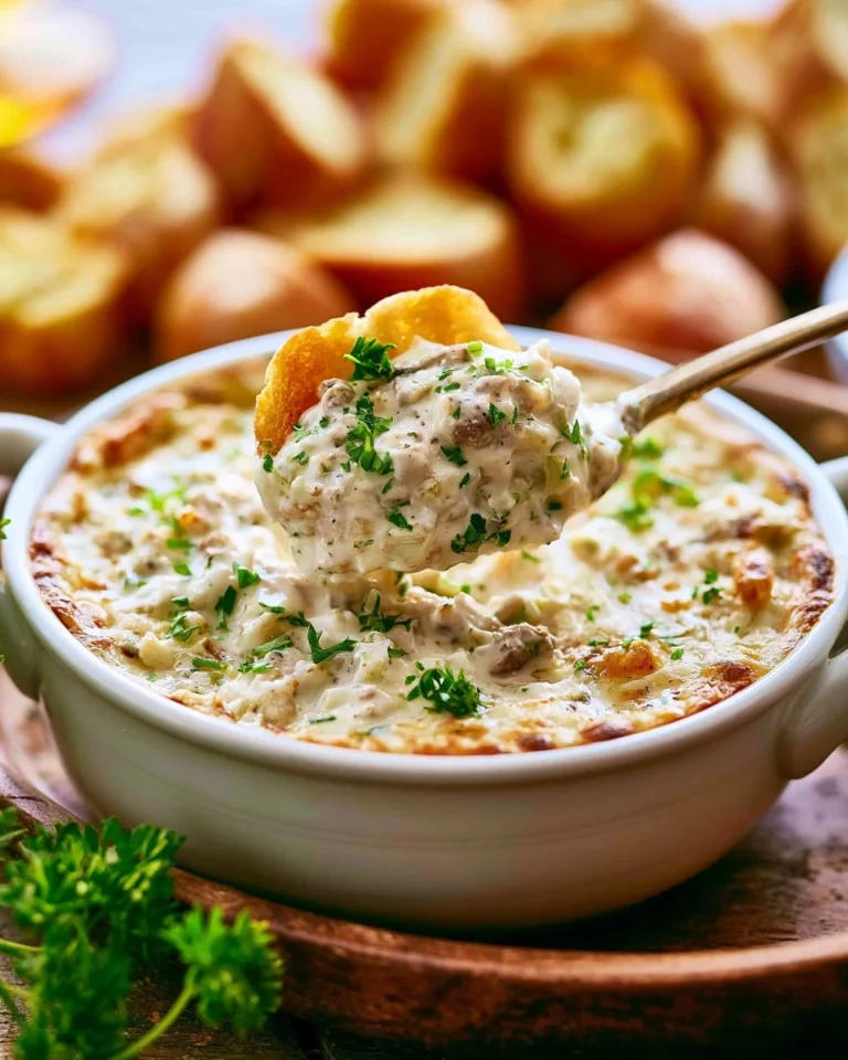 Delicious Philly cheesesteak dip served in a bowl with crispy bread slices