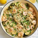 Delicious prawn pasta with fresh herbs and creamy sauce