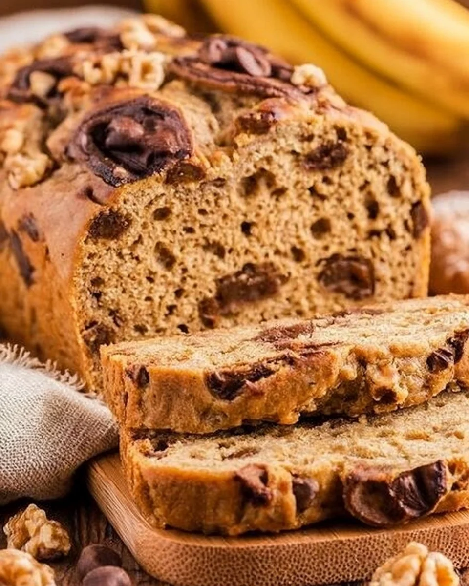 Delicious homemade Protein Banana Bread with ripe bananas and protein powder