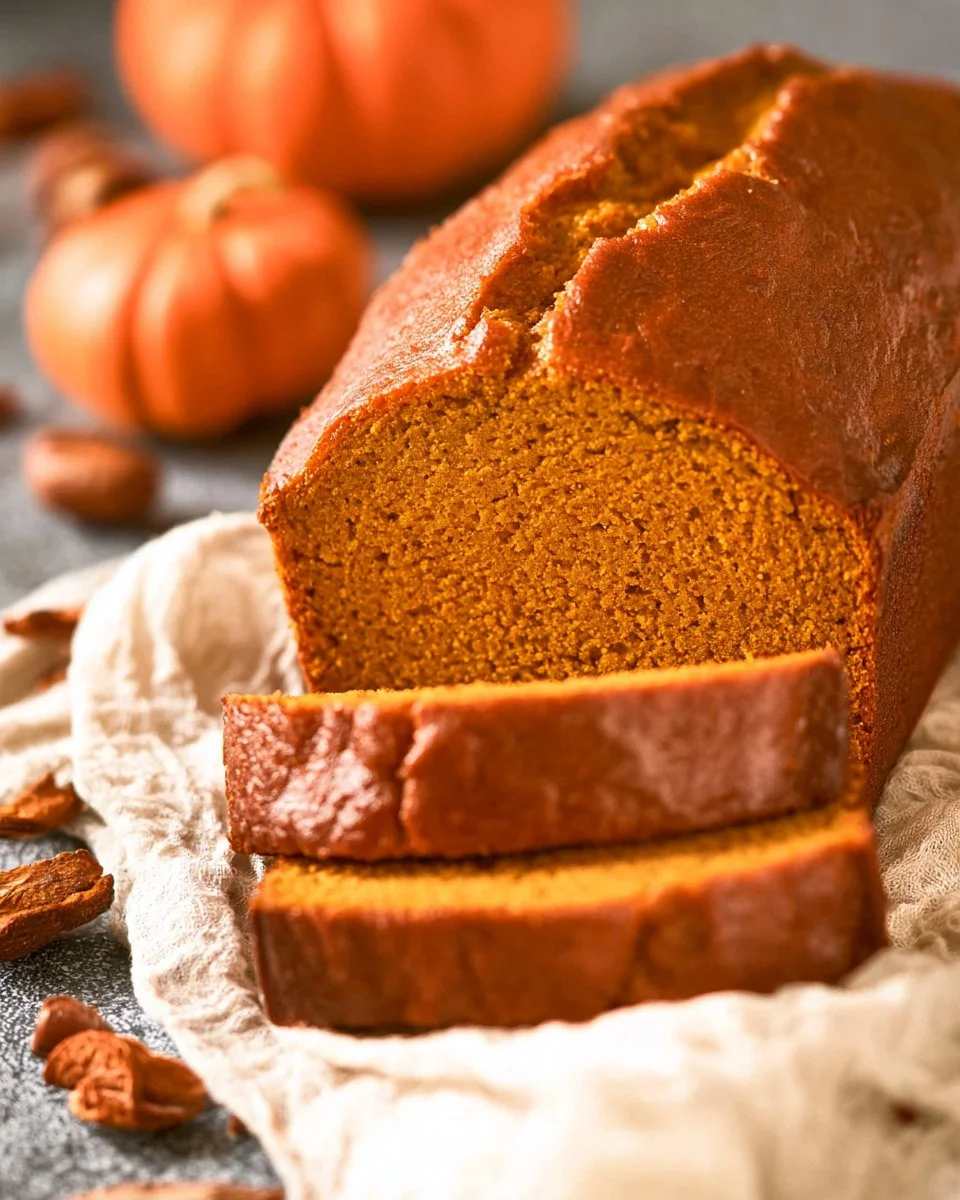 Delicious freshly baked pumpkin bread sliced and ready to serve