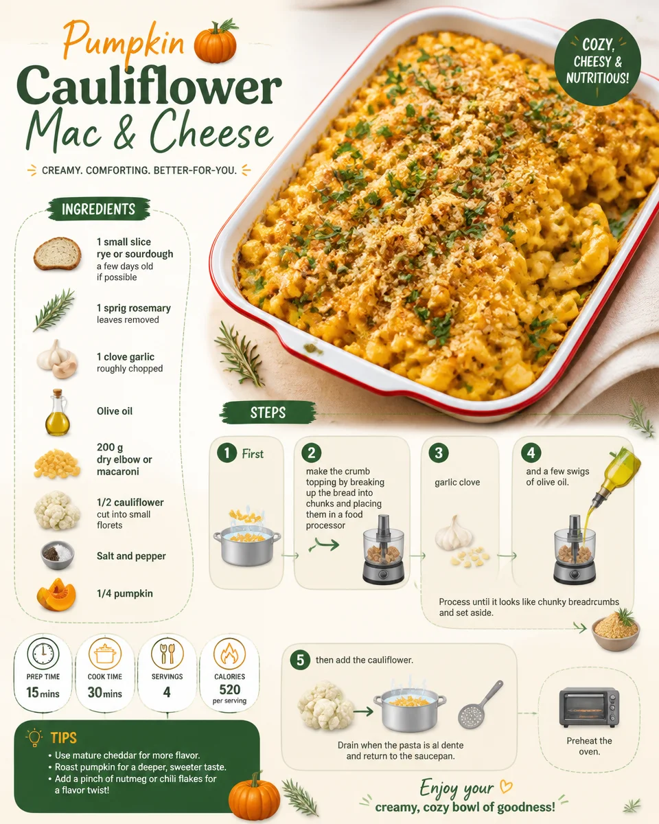 Pumpkin Cauliflower Mac and Cheese dish topped with herbs