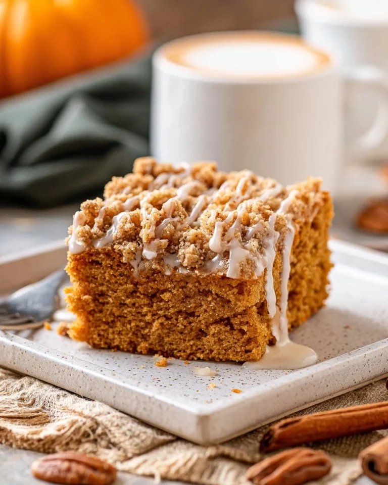 Delicious slice of Pumpkin Coffee Cake freshly baked and served on a plate
