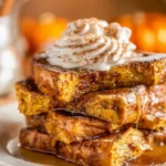 Delicious Pumpkin French Toast with maple syrup and spices on a plate