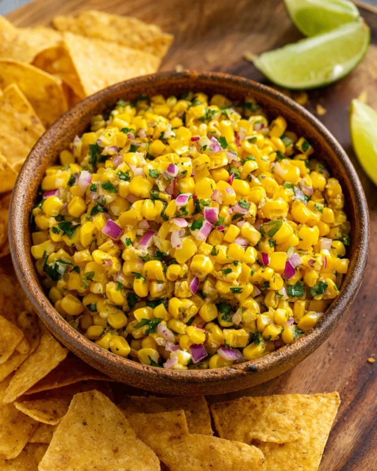 Bowl of roasted chili corn salsa, inspired by Chipotle's recipe.