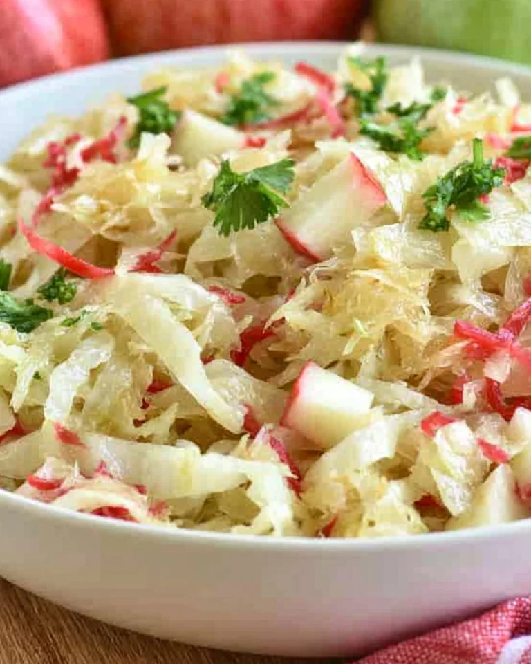 Colorful and fresh Sauerkraut Salad served in a bowl with vibrant vegetables.