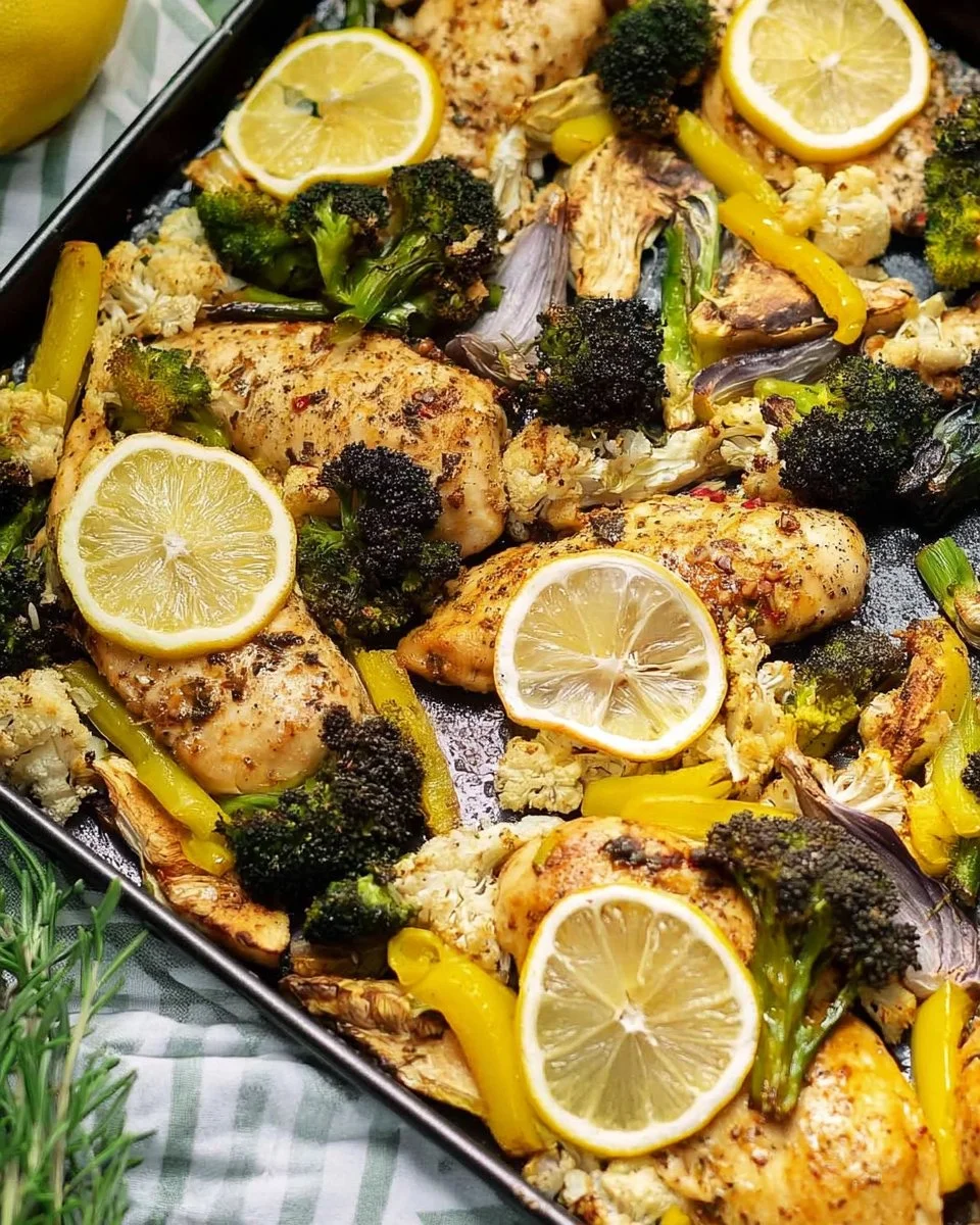 Sheet pan lemon chicken with assorted roasted vegetables