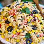 Southwest Ranch Pasta Salad with colorful vegetables and creamy dressing