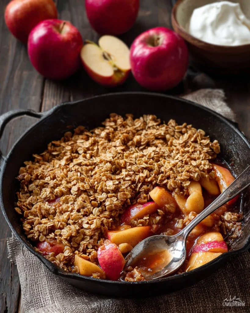 Delicious stovetop apple crisp with warm apples and crunchy topping