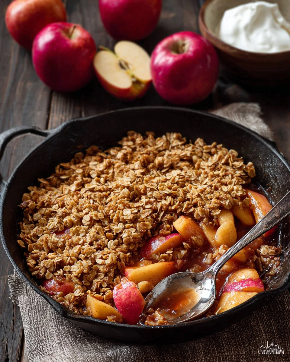 Delicious stovetop apple crisp with warm apples and crunchy topping