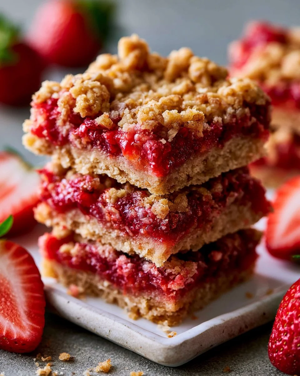 Delicious Strawberry Oatmeal Crumble Bars fresh out of the oven.