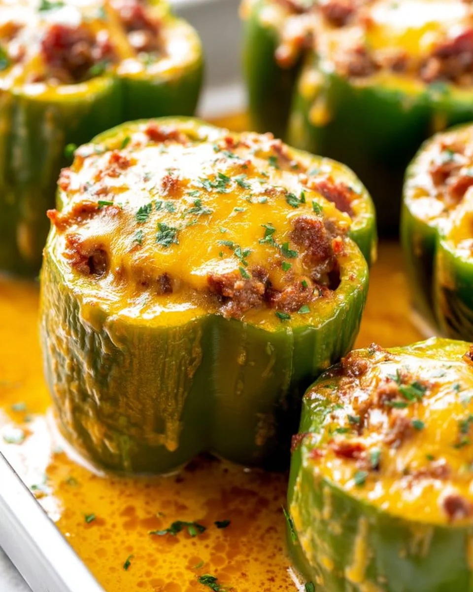 Colorful stuffed bell peppers filled with rice and veggies on a plate.