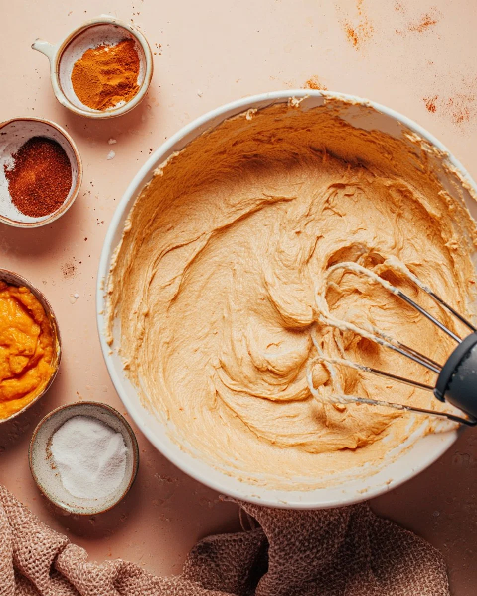 Vegan pumpkin spice buttercream frosting, perfect for fall desserts.