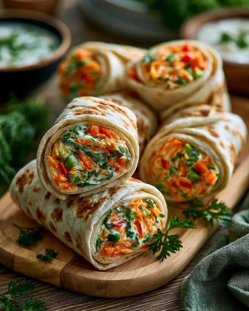 Delicious vegetable tortilla roll ups filled with fresh vegetables and herbs