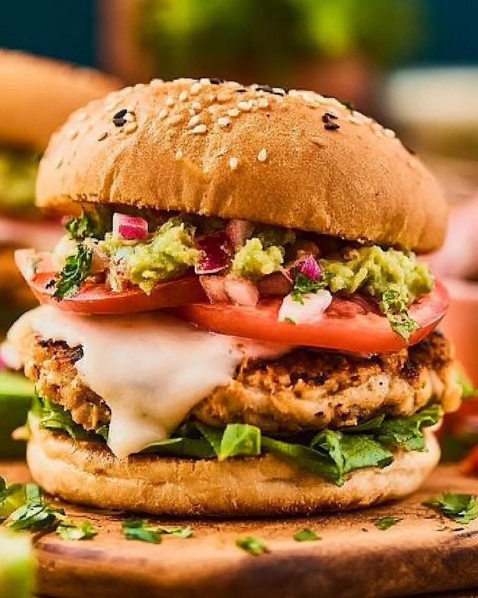 Delicious Mexican chicken burgers with toppings and spices