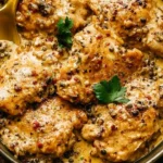 Delicious Peppercorn Chicken served on a plate with herbs and spices
